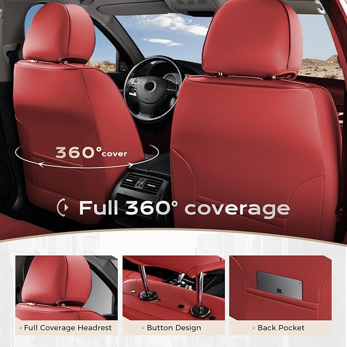 Coverado Car Seat Covers Front Seats, Seat Covers for Cars, Car Seat Protector, 2-Pack Car Seat Cushion Nappa Leather, Waterp