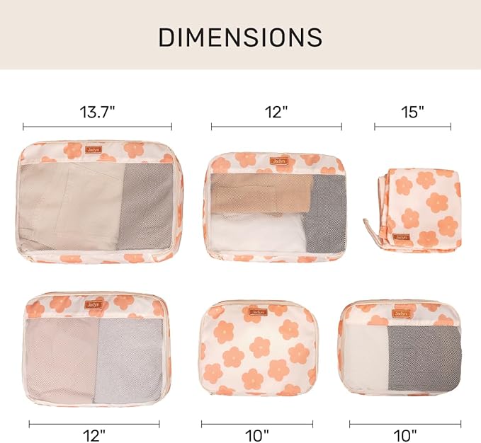 Jadyn Packing Cubes for Travel, 6-Piece Large Packing Cube Organizer Set for Suitcase, Duffel Bag, Luggage, Multiple Sizes Tr