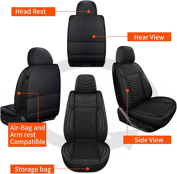 Car Seat Covers, Breathable & Waterproof Faux Leather Automotive Seat Covers for Cars SUV Truck Sedan, Universal Anti-Slip Dr