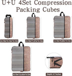 U+U 4 Set Compression Packing Cubes - Ultralight Travel Organizers, Space-Saving Suitcase Organizer, Expandable Packing Cubes