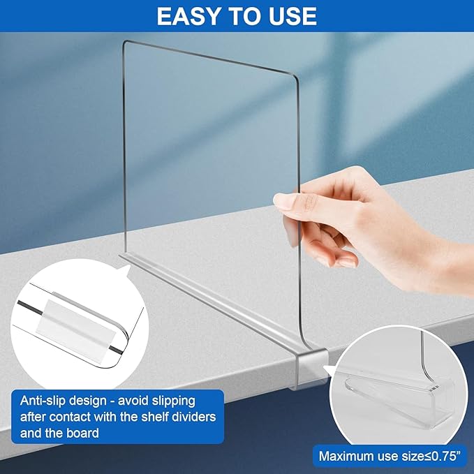 12 Inches [Extra Tall Version] Clear Shelf Dividers for Closet Organization and Storage, 6 Pack Purse Organizer for Closet Ac