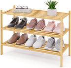 Smiry Bamboo Shoe Rack 3-Tier, Stackable Wooden Shoe Organizer for Entryway & Closet, Free Standing Wood Shoe Storage Shelf f