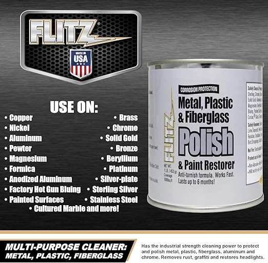 Flitz Metal Polish Paste - 1lb Can of USA-Made Polish for Solid Chrome, Stainless Steel, Aluminum- Non-Abrasive for Light Oxidation - Requires Manual Buffing - Not for Plated/Coated Surfaces (1 Pack)