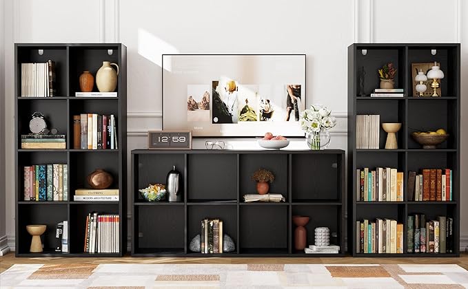 IROCNK Bookshelf, 8-Cube Storage Cube Shelf Organizer, Extra Thick Frame Horizontally & Vertically Reversible Bookcase with O
