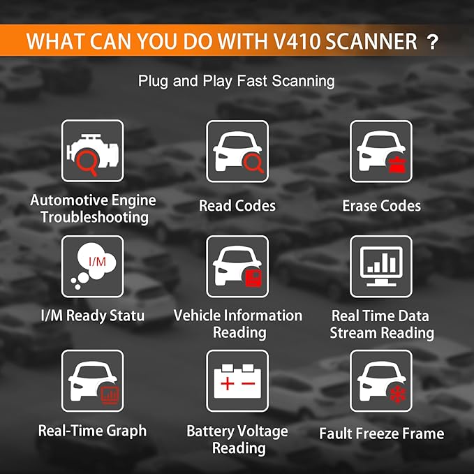 OBD2 Scanner, V410 Car Scanner Diagnostic Tool: Engine Fault Code Reader Scan Tool with Live Data/Freeze Frame for All OBDII