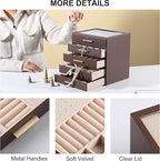 Frebeauty Clear Lid Jewelry Box,5-Layer Jewelry Organizer with Drawer,PU Leather Jewelry Organizers and Storage,Jewelry Boxes