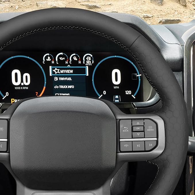 MEWANT Steering Wheel Covers for Ford F-150 2021-2023 / F-150 Lightning 2022-2023 Hand-Stitched F150 Steering Wheel Wrap
