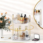 MOKANI 360 Rotating Makeup Organizer for Vanity, 2 Tier Adjustable Perfume Organizer for Dresser, Multi-Function Spinning Cos