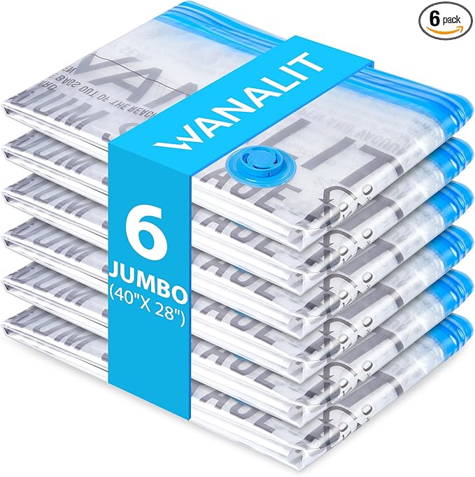 6 Pack Jumbo Vacuum Storage Bags (40"x28"), Reusable Vacuum Sealer Compression Space Saver Bag for Clothes, Mattress, Blanket