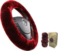 Furry Fluffy Wool Sheepskin Car Steering Wheel Cover for Girls Women Universal car 14 1/2-15 1/2inchs(Grape Red)