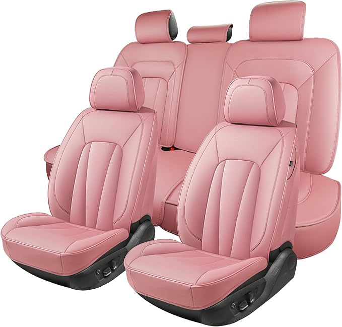 Pink Car Seat Covers,5 Seats Universal Seat Covers for Cars,Luxury Leather Comfortable Automotive Car Seat Protector Universa
