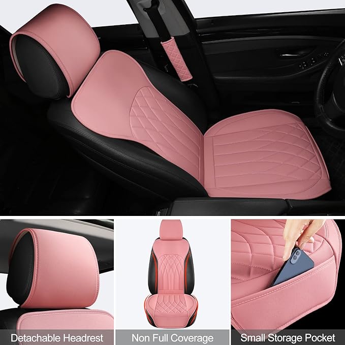1 Pack Leather Front Car Seat Cover, Universal Sideless Car Seat Protector with Storage Pocket and Seat Belt Pad, Waterproof 