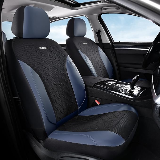Coverado Seat Covers Front Seats, Leather Automotive Seat Covers 2-Pack, Mesh Breathable Auto Seat Protectors, Driver Seat Co
