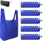 BeeGreen Blue Reusable Grocery Bags Wholesale Royal Reusable Kitchen Bags Bulk Foldable-Machine Washable with Zipper Storage Pouch 50 Packs