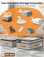2-Pack Under Bed Storage with Wheels and 6 Vacuum Seal Bags, Adjustable Height 7.9"-10.2",Heavy Duty Capacity, Clear Lid Orga
