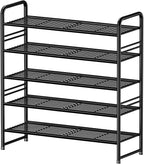 Shoe Rack Stackable, 5 Tier All Metal Free Standing Shoe Storage for Garage, Heavy Duty & Adjustable, Black