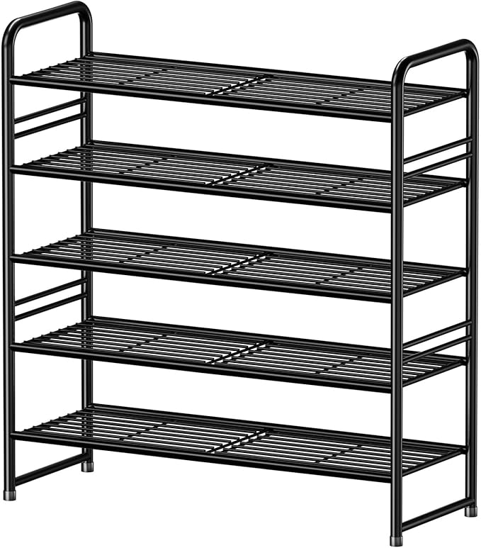 Shoe Rack Stackable, 5 Tier All Metal Free Standing Shoe Storage for Garage, Heavy Duty & Adjustable, Black