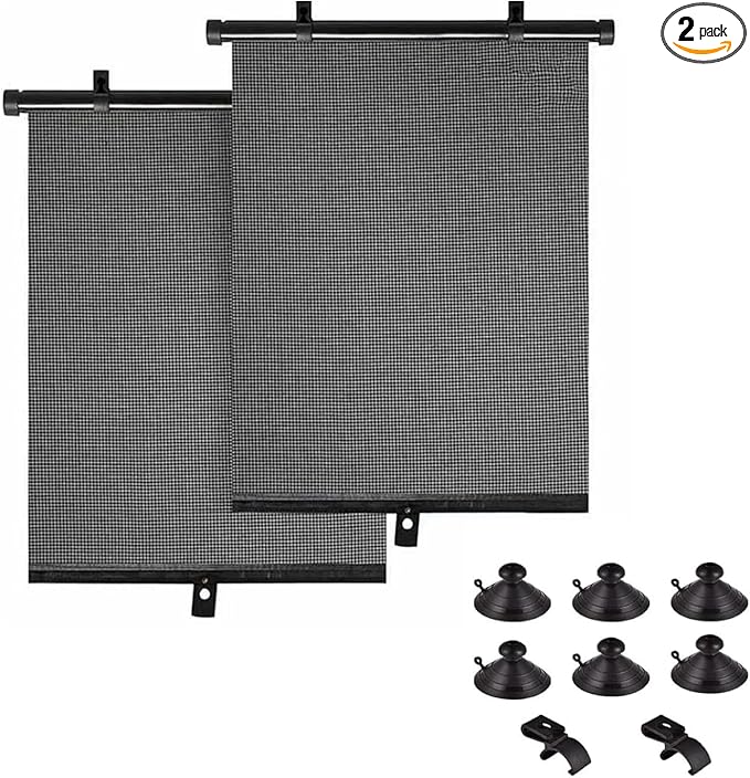 2PCS Car Window Shades for Baby, 17.71"×19.68" Retractable Car Shades for Side Window with Suction Cups,UV Rays Glare Protection Roller Sunshade Visor for Baby, Kids, Pets, Passengers