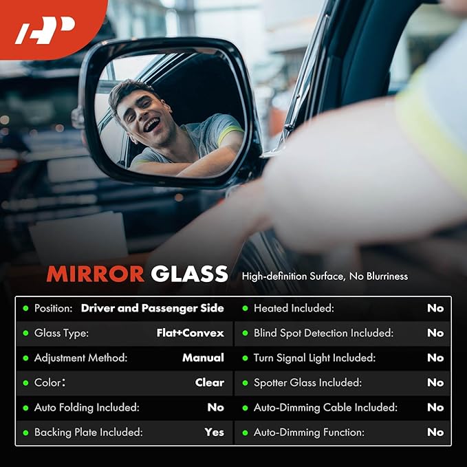 A-Premium 2-PC Driver and Passenger Side Non-Heated Mirror Glass with Backing Plate Compatible with Chevrolet Silverado 1500 Classic, Tahoe, Avalanche 2500 & GMC Sierra 3500, Yukon & Cadillac Escalade