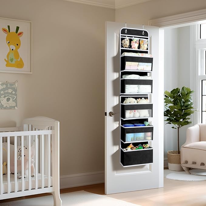 LAMU 6-Tier Over The Door Organizer, Swing - Proof Closet Door Organizer, Flexible 1 Split into 2 Over The Door Storage Organ