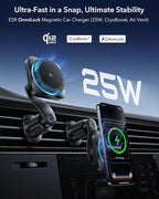 ESR OmniLock Qi2.2 Certified 25W MagSafe Car Mount Charger with CryoBoost, Phone Cooling MagSafe Car Charger, 360° Rotatable, Air Vent Magnetic Car Phone Holder for iPhone 17/16 with iOS 26, S26 Ultra