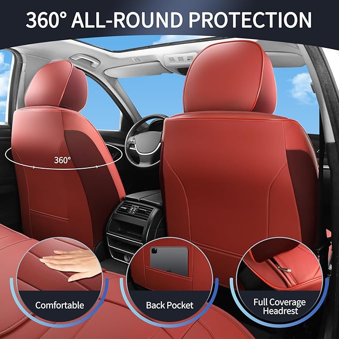 Car Seat Covers Full Set,Red Car Seat Covers,Leather Automotive Seat Covers,Breathable Waterproof Luxury Full Wrapping Edge S