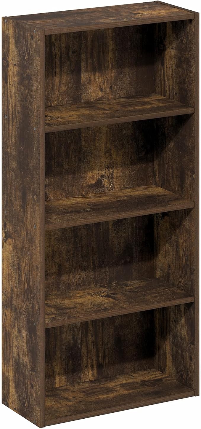 Furinno Basic Book Shelf, 4-Tier Bookcase with Open Shelf, Bookshelf, Cube Storage Organizer, 7 x 17 x 35, for Living Room, B