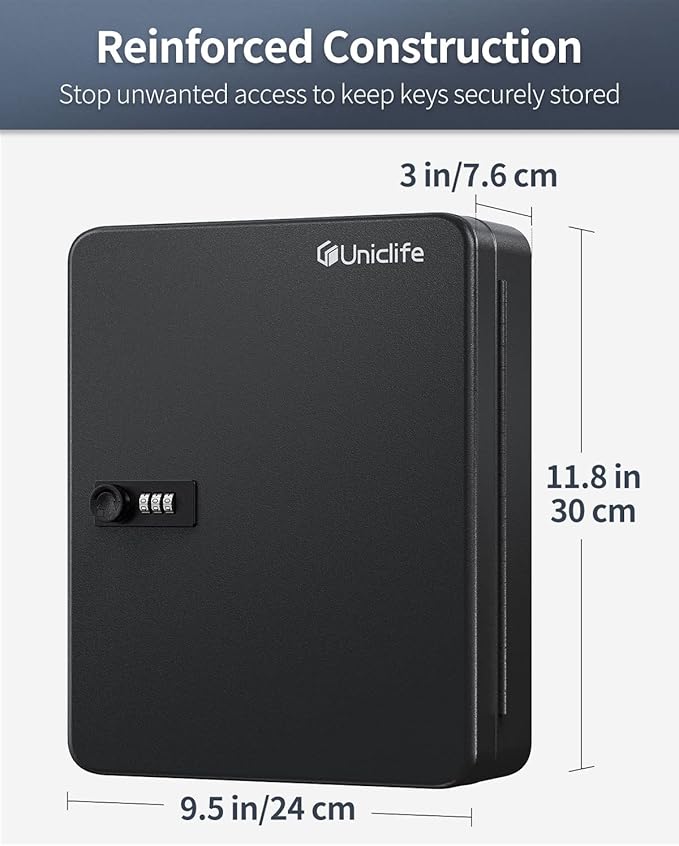 Uniclife 100 Position Key Cabinet with Combination Lock Resettable Black Digital Security Storage Box Steel Key Organizer wit