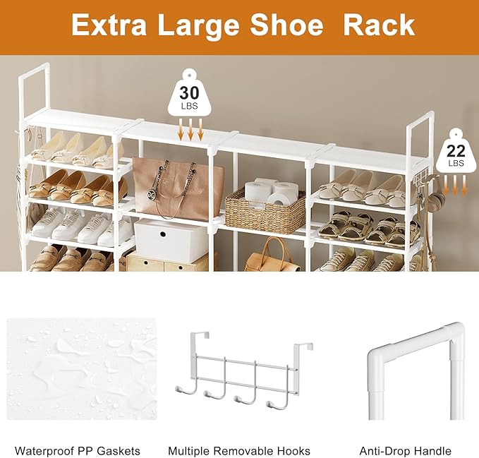 WOWLIVE 4 Row 10 Tiers Extra Large Shoe Rack Big Tall Metal Shoe Shelf, Heavy Duty Organizer for Closet Entryway, Boot Rack S