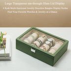Bracelets Organizer Rods Bangles Display Holder, Clear See through Lid Leather Velvet Jewelry Storage Box Case for Women, 4 R