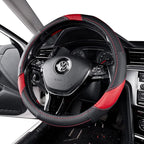 EKR Universal 15 inch Leather Steering Wheel Cover - Genuine Leather, Breathable, Anti Slip & Odor Free (Black/Red, M(14" 1/2-15" 1/4))