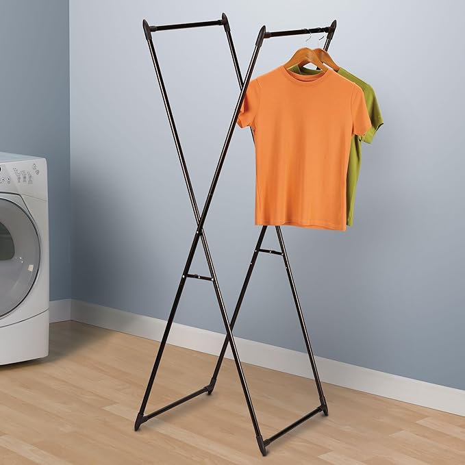 Household Essentials Valet Folding Clothes Rack, Strong Metal X-Frame, Chic Design, Great for Guest and Dressing Rooms, Porta