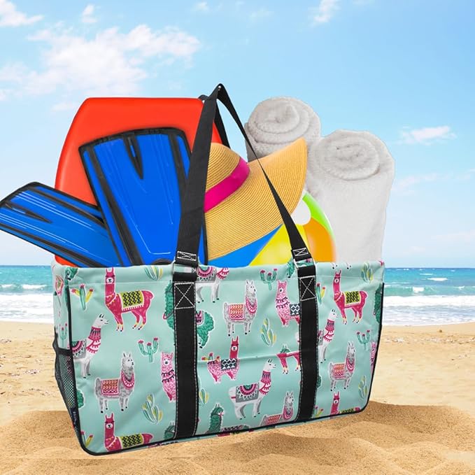 NGIL Extra Large Utility Tote Reusable Grocery Organizing Bag Oversized Collapsible for Storage, Picnic,Car, Beach (Llama Black)