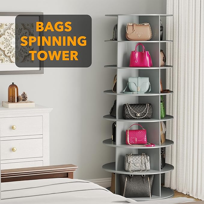 SpaceAid 7 Tier Rotating Shoe Rack Tower, Spinning Shoe Display Lazy Susan, Revolving 360 Shoe Rack Storage Round Carousel, V