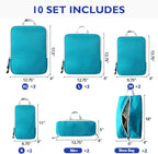 Compression Packing Cubes, 10 Set Packing Cubes for Travel Compression, Lightweight Compressible Package Organizer for Carry 