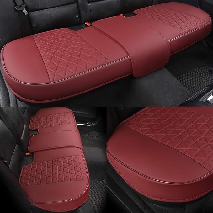 Black Panther Luxury PU Leather Rear Car Seat Cover Adjustable Length (49-55'') Back Seat Protector Fits 90% Vehicles (Sedan 