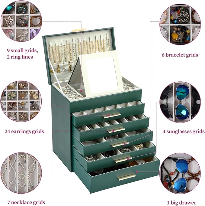 BOOVO Jewelry Boxes for Women, White and Black 6 Layer Large Jewelry Box for Necklace, Bracelet, Earrings, Rings Storage, Jew