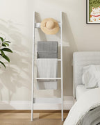 Hzuaneri Blanket Ladder for Living Room, Decorative Quilt Rack with 4 Removable Hooks, 5-Tier Farmhouse Ladder Holder Shelf O
