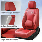 Coverado Seat Covers, Car Seat Covers Front Seats, Waterproof Nappa Leather Auto Seat Cover with Lumbar Head Pillow, Red Seat