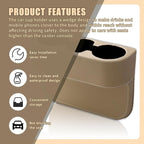 Car Cup Holder, PU Leather Auto Front Seat Organizer, Multifunctional Cup Drink Holders, Gap Filler Storage Box Coin Bucket Console Side Pocket Cell Mobile Phone Holder (Beige)