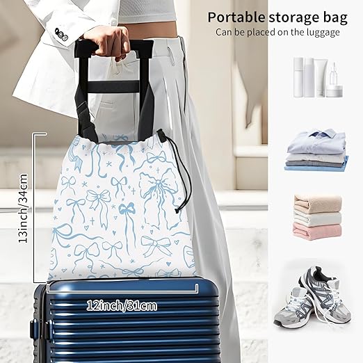 Car Trash Bag Large Hanging Can for Back of Seat, Cute Waterproof Car Garbage Bag for Vehicle, Travelling, Outdoor Cute Blue White Bow