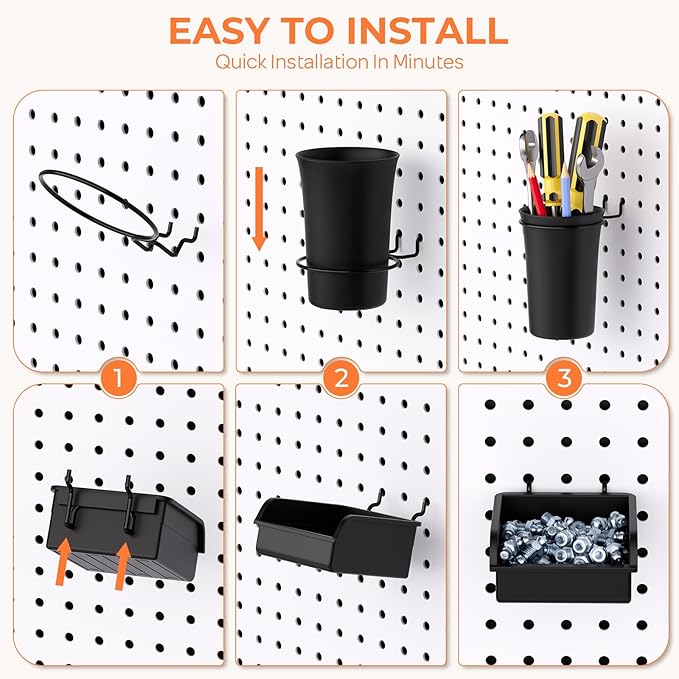 INCLY 12 Pack Pegboard Bins & Cups with Hooks, Peg Board Organizer Accessories Assortment Kit, Peg Board Tools Accessory Stor