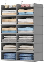 Lifewit Dual-Row Shelf Hanging Closet Organizer and Storage, Clothes Shelves with 3 Sturdy Hooks for Clothing Organization, F