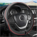 Leather Steering Wheel Cover, Soft Breathable Anti Slip, Universal Fit 15 Inch Car, Truck, SUV (Black/Red Line)