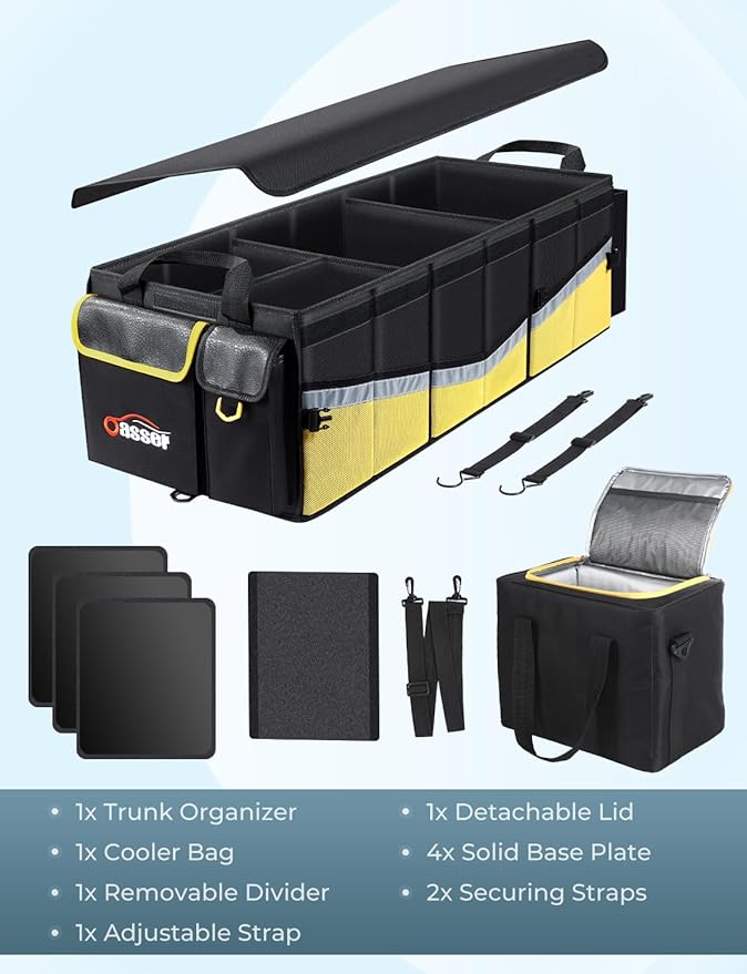 Oasser Trunk Organizer with Cooler Bag 95L, Bearing 110lb No Deformation, Collapsible with Multi Compartments, 20L Removable