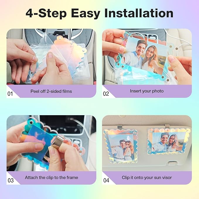 HIIXHC 2Pcs Car Picture Holder, Colored Car Visor Photo Clip, Magnetic Car Sun Visor Picture Holder for 3" Photos, Car Photo Holder, Car Visor Photo Frame for Car Accessories Interior Decor