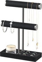 bussdis 2 Tier Bracelet Holder Display - Detachable T Bar Black Velvet Bracelet Holder, Jewelry Holder Organizer for Bracelet