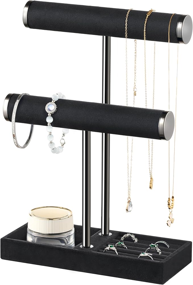 bussdis 2 Tier Bracelet Holder Display - Detachable T Bar Black Velvet Bracelet Holder, Jewelry Holder Organizer for Bracelet
