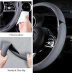 Car Steering Wheel Cover Leather Snap On 3Pcs Set Non-Slip Protector Wrap Steering Wheel Accessories 14.5-15 inch Universal G