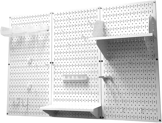 Wall Control Pegboard Organizer 4 ft. Metal Pegboard Standard Tool Storage Kit & Pegboard Shelf 6in Deep Pegboard Shelf Assem